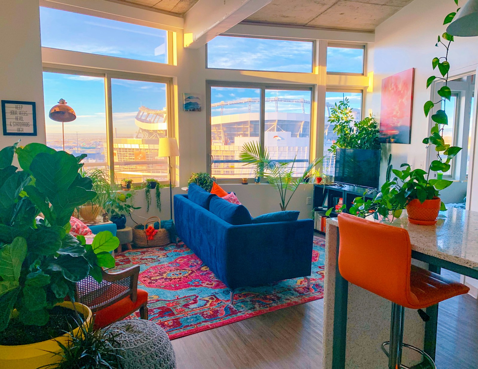 A bright, plant-filled living interior